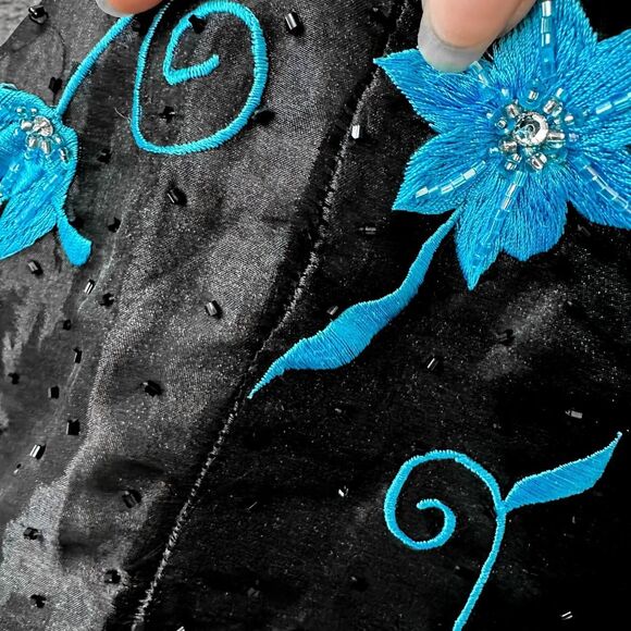 Vintage Black Blue Floral Beaded Strapless Maxi Bodycon Prom Dress Size XXS/XS - Picture 8 of 8